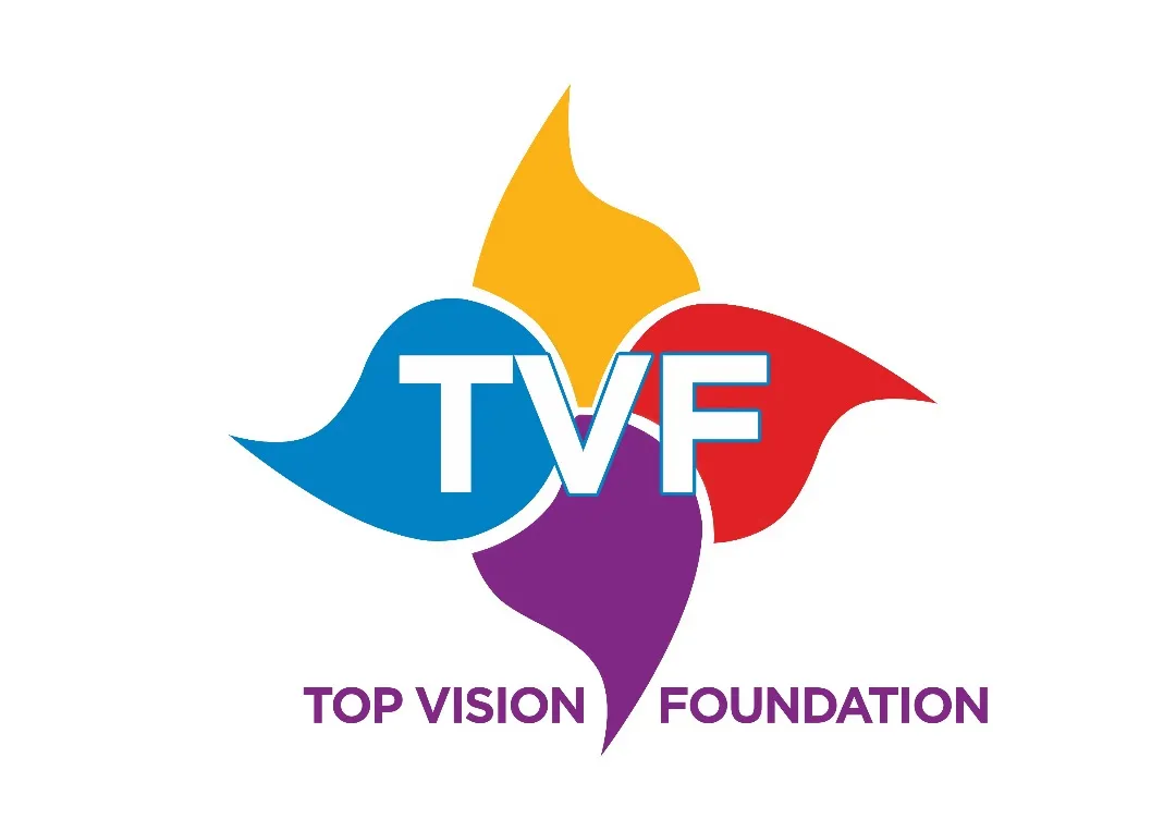 4 flame shaped shapes with the letters "TVF" in the middle and some text underneath.
